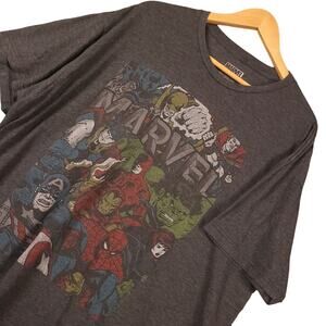 Marvel Avengers Collage Graphic T-Shirt 2XL Retro Style Superhero Tee Gray EUC